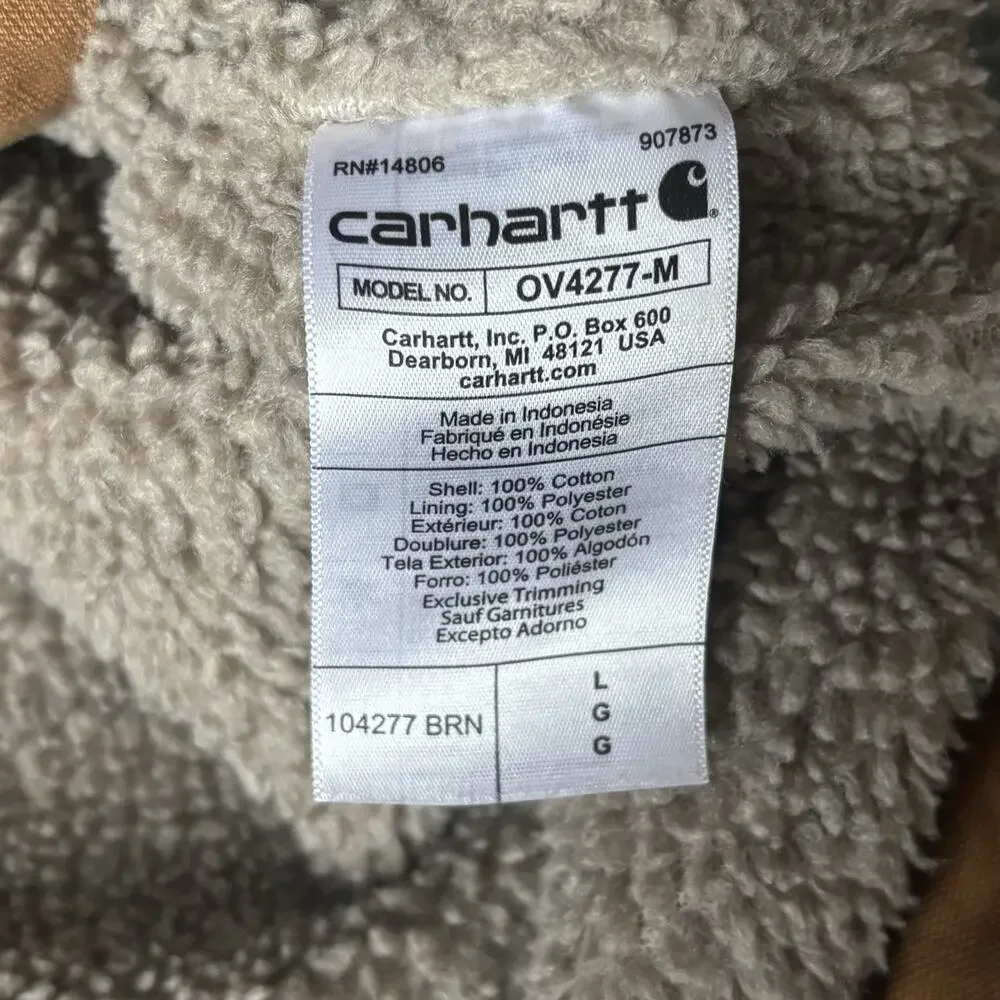 Carhartt Mens L Loose Fit Sherpa Lined Workwear Vest Brown Zip Up Stains OV4277
